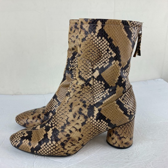 Zara Snake Skin Print Womens Sz US Sz 8 Heeled Mid Calf Boot Zip Back Eu 39 - Picture 3 of 11